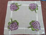 Violets print, original label cotton hankie