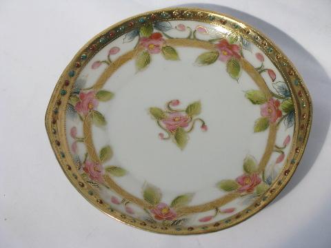 6 antique hand-painted Nippon china plates, old Japan moriage porcelain 6 antique hand-painted Nippon china plates, old Japan moriage porcelain