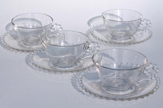 Imperial candlewick glass, vintage tea cups & saucers w/ beaded edge ... Imperial candlewick glass, vintage tea cups & saucers w/ beaded edge ...