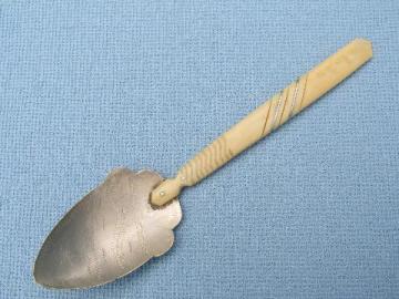 spoon, serving nice utensils serving handle hand w/ tin utensil inlaid  crafted bone handled