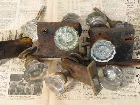 Lot Vintage Door Hardware, Locks & Antique Glass Doorknobs, Mercury Star - Lot Vintage Door Hardware, Locks & Antique Glass Doorknobs, Mercury Star
