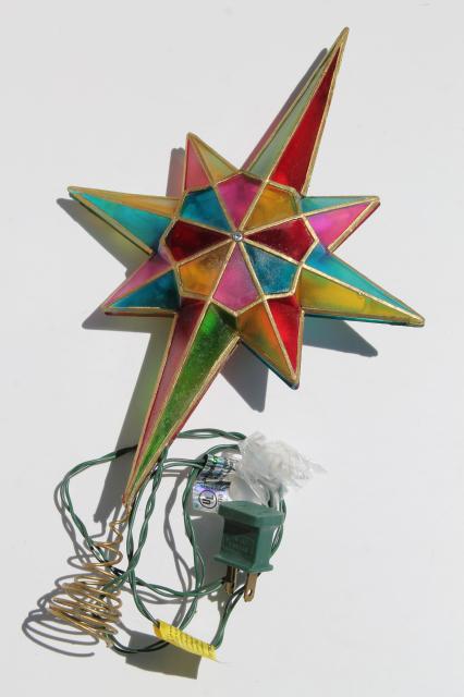 80s 90s Vintage Christmas Tree Topper Ornament, Lighted Star, Capiz 80s 90s vintage Christmas tree topper ornament, lighted star, capiz shell stained glass plastic - 80s 90s Vintage Christmas Tree Topper Ornament, Lighted Star, Capiz