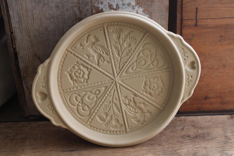 Brown Bag stoneware shortbread mold, emblems of Ireland, Scotland