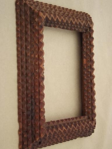 Antique Tramp Art Hand Carved Wood Frame For Mirror Or Picture