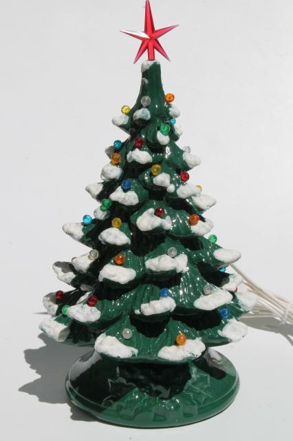 Retro Ceramic Christmas Tree Lighted Electric Tabletop Lamp W Retro Ceramic Christmas Tree Lighted Electric Tabletop Lamp W Tiny Plastic Lights
