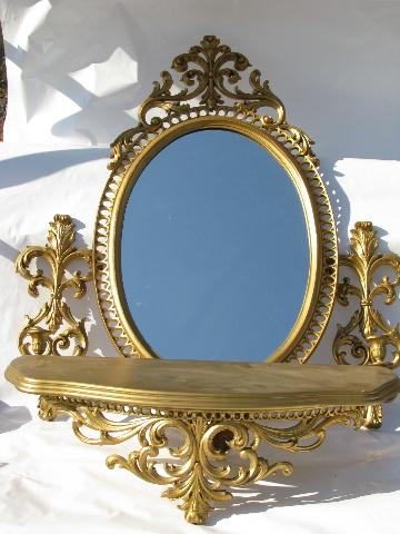 Vintage Burwood Faux Gold Rococo Plastic Wall Mirror Shelf Rococo Plastic Wall Mirror Shelf