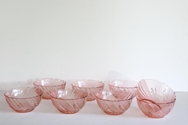 Vintage Rosa Pink Arcoroc Textured Swirl Glass Bowls Rose Blush Depression Glass Color