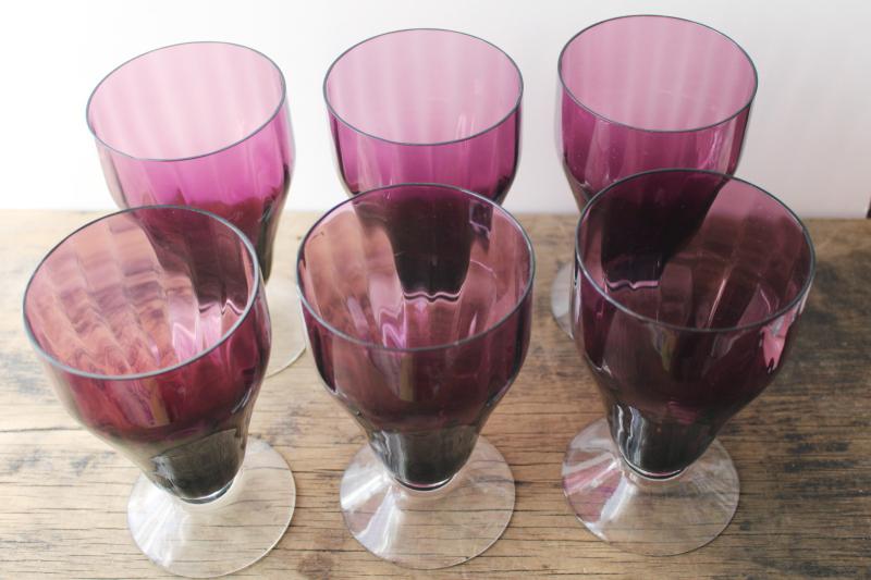 Set of 4 Plum Amethyst Glass 12 oz Tumbler Drinking Glasses - Ruby