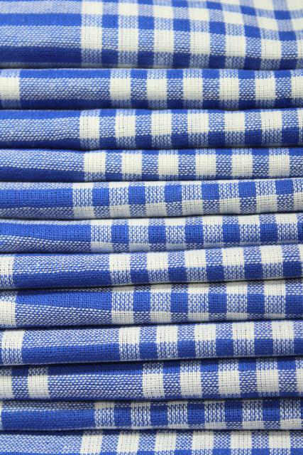 Vintage Tea Towel Blue and White Squares with Kitchen Items