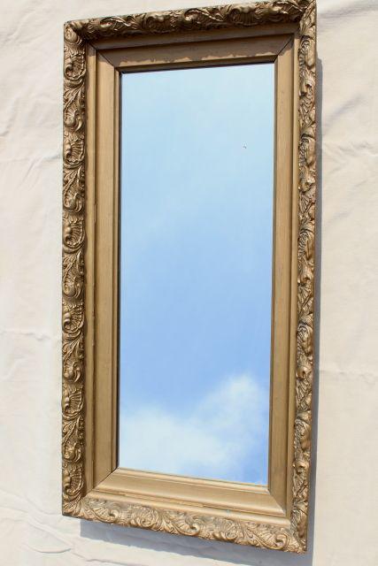 Vintage Mirror W Deep Frame Ornate Gold Gesso Wood Vintage Mirror W Deep Frame Ornate Gold Gesso Wood Rectangle Portrait Or Landscape
