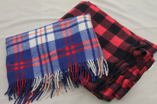 vintage wool camp blankets - red, white & blue plaid throw & red ...